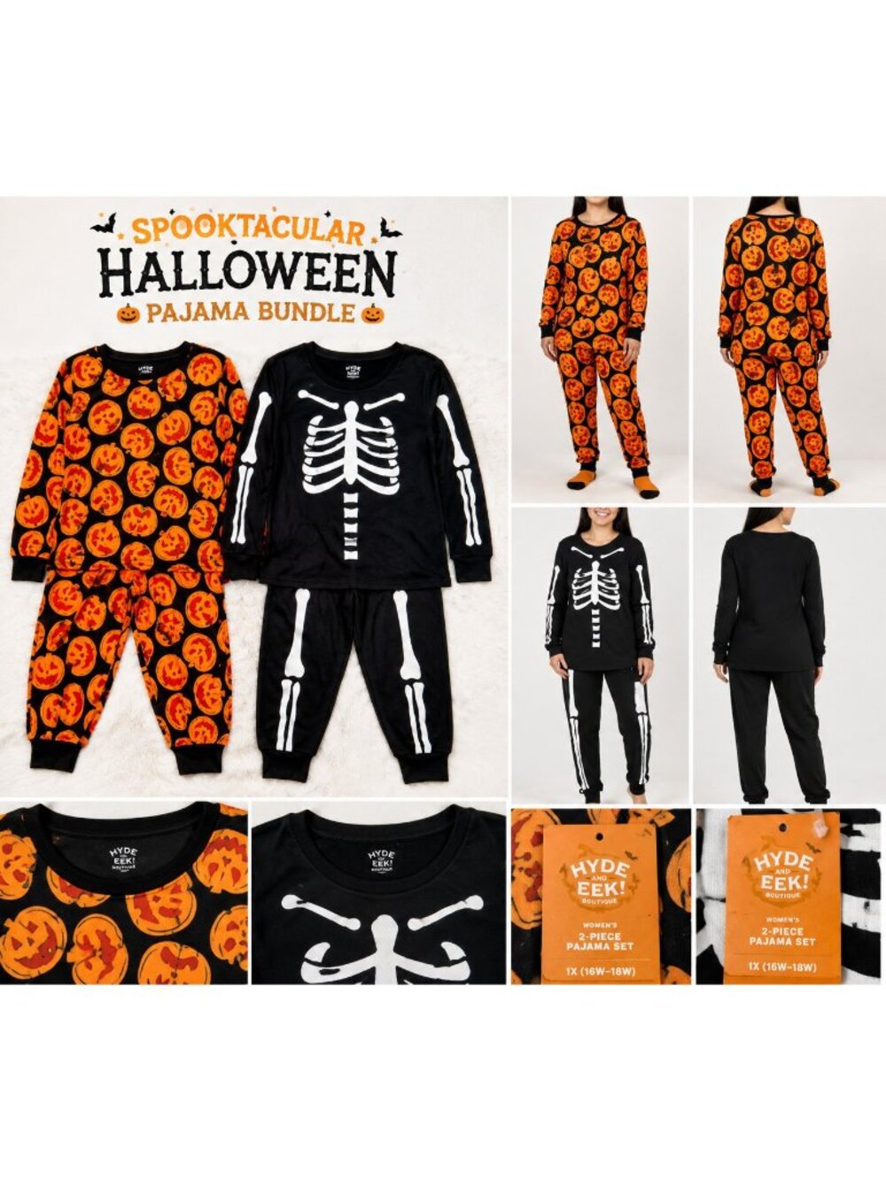 Hyde & EEK Women Halloween Pajama Bundle Skeleton Pumpkin 2 Piece Sets